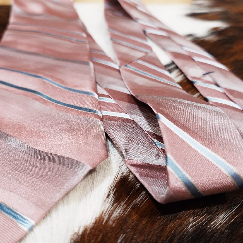 Bellissimo Pink and Blue-Silver Striped Silk Tie